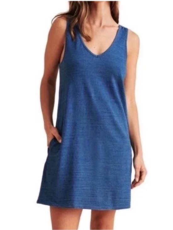 Faherty Dresses & Skirts - Faherty Mini Shift Dress Sleeveless Tank V Neck Cotton Indigo Blue Size Medium